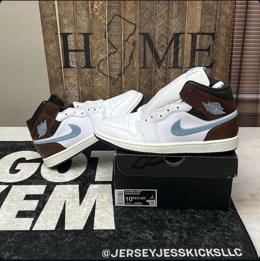 Air Jordan 1 Mid Brown Blue Grey Men’s size 10.5