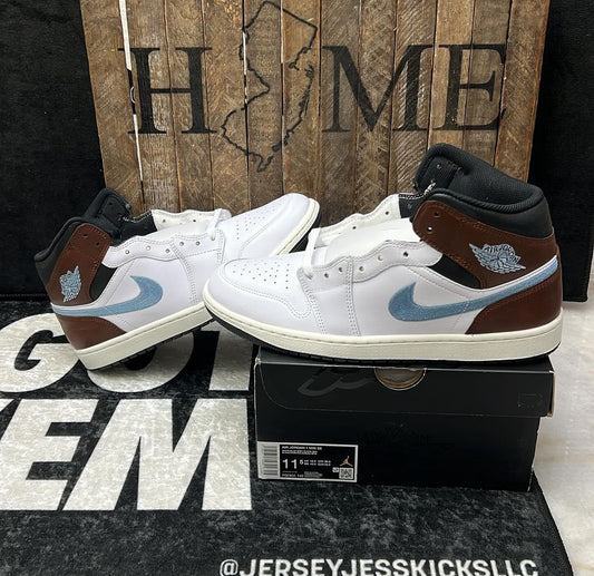 Air Jordan 1 Mid Brown Blue Grey Men’s size 11.5